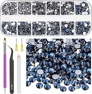 Glarks Rhinestone Gems Kit, 2600Pcs Ink Blue Rhinestones with Gems Adhesive Flat Back Gems Crystal Rhinestones with 6Pcs Dotting Tools for Craft, Nail Art