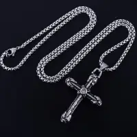 在飛比找松果購物優惠-嘻哈風基督教天主教鈦鋼十字架項鍊(附60公分方格項鍊) (6