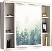 Bathroom Wall Cabinet, Bathroom Mirror Cabinet, Wall Mounted Bathroom Vanity Mirror with Shelf, Multi-Layer Storage Sliding Mirror Cabinet, Easy to Install (White)