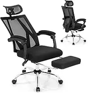 Giantex Ergonomic Office Chair with Footrest, High Back Mesh Office Chair with Adjustable Headrest & Linkage Armrest, 135°Reclining, Swivel Computer Desk Chair for Home Office