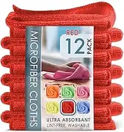 Hearth & Harbor Microfiber Cleaning Cloth, Microfiber Towels for Cars 12 Pack Washcloths, Red Cleaning Rags, Reusable Microfiber Towel, Microfiber Cloth Rags for Cleaning, Lint Free Cloth