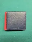 New Michael Kors Cooper Two-Tone Billfold Wallet with Coin Pouch Navy / Red