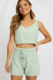 Green Fluffy Crop Singlet - Size L, Women's Singlet