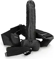 REALROCK Vibrating Hollow Strapon + Balls - 18cm Black - Black 18 cm Vibrating Hollow Strap-On - REA133BLK