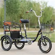 3 Wheels Adult Tricycle 1 Speed 16inch Bikes with Basket Back Seat Three Wheel Cruiser Bike with Bell Light for Women Men Shopping Exercise Bicycle Cycling Pedalling