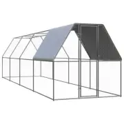 Chicken Cage w/ Roof Large Run Coop Hen House Bird Aviary 2x8m Galvanized Steel