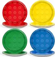 48Pcs Building Block Birthday Party Paper Plates for Building Bricks Themed Party Supplies 7" Colorful Building Block Birthday Party Disposable Plates for Kids Birthday Baby Shower Party Decorations