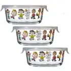 Pyrex Peanuts Snoopy Glass Storage Heat Resistant Containers Round 3p(380ml) Set
