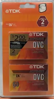 TDK DVC 60 Mini DV Digital Video Cassette Tapes 60 Minutes 2 Pack NEW SEALED
