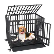 42-Inch Heavy Duty Dog Crate with Wheels, Multi-Doors, and Removable Tray
