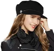 [traderplus] Womens Wool Blend Visor Beret Cap Newsboy Hat, Black