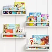Omebel Floating Shelves, Floating Bookshelf Set of 4, Kids Bookshelf Storage Shelves for Baby Teen Boys Girls Bedroom Toy and Decor Storage Display Shelf Wall Mounted White