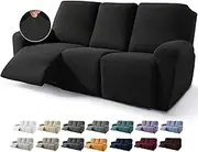 JIVINER Newest Design 8-Piece Recliner Sofa Covers Stretch Jacquard Couch Covers for Living Room 3 Cushion Soft Recliner Protector with Pocket (Sofa, Black)