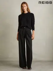 Reiss Black Raymond Double Pleat Wide Leg Jeans (E92549) | $280
