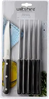 Wiltshire 41151 Triple Rivet Steak Knife Set, Stainless Steel Serrated Blade, Sharp Knives with Ergonomic Handle (Colour: Black, Silver), Quantity: 1 Set, 6 Pieces