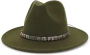 TX GIRL Wool Fedora Panama Hat Women Men Winter Autumn Wide Brim Jacket Jazz Hat European American Style Round Hat Bowling Jazz Cap (Color : Green, Size : 56-58CM)
