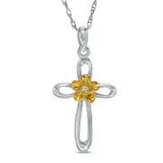 Natural Diamond Accent Looped Cross Flower Pendant in Sterling Silver and 10K Yellow Gold