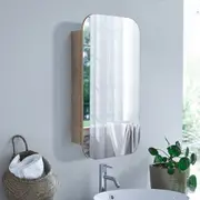 ACA Bathroom Wall Hung Rectangle Mirror Cabinet 3 Layers Wooden Storage Shelf Vanity 90x45CM