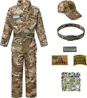 Kosgraiy Kid Army Costume,Deluxe Soldier Costume Boy and Girl,Army Camouflage Uniform for Kid