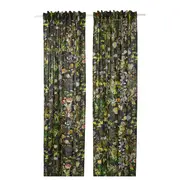 STOCKHOLM 2025 curtains, 1 pair, black multicolour/with heading tape, 145x250 cm
