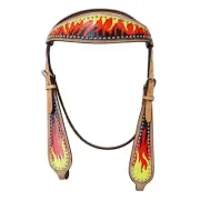 92BH HILASON Western Horse Leather Headstall Tack Flame
