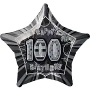 Glitz Black And Silver 100th Birthday Star Shape Foil Balloon 50cm (20")