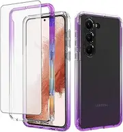 [Asuwish] Phone Case for Samsung Galaxy S23 5G with Screen Protector Cover Clear TPU Slim Thin Hybrid Shockproof Silicone Protective Cell Accessories S 23 23S GS23 G5 SM-S911U 6.1 inch Women Men Purple