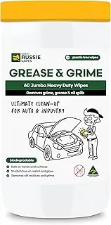 Great Aussie Wipes Grease and Grime Auto 60 Pack - Jumbo Size Textured Sustainable Wet Wipes - Compostable and Plastic-Free Cleaning Wipes