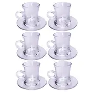 Premium Clear Glass Tea cup with Saucer Set of 6 Pcs 5.5*7.7/11 cm