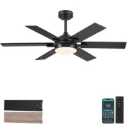 Ceiling Fans with Lights and Remote,46 Inch Black Outdoor Ceiling Fans with Q...