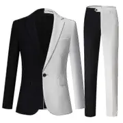 Men's Suit Black And White Color Blocking Suit Two-piece M