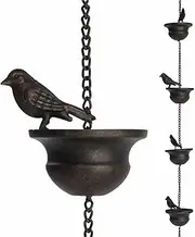 7.8FT Rain Chain, Rain Chains for Gutters Downspout, Rainwater Diverter Catcher Chains with 8 Cups and Hook, Bird Shape, for Outside, Garden & Home Decor (Dark Bronze)