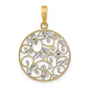 14K Yellow & Rhodium W/Rhodium D/C Filigree Round Charm