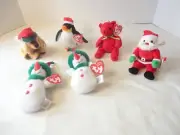 Jingle Beanie Baby 4" Christmas Santa-Zero-Jinglepup-Mistletoe-2 Snowgirls 2002