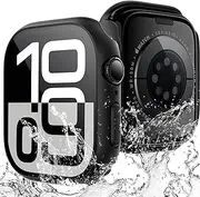TAURI 2 Pack Hard Waterproof Case Designed for Apple Watch Series 10 46mm, [360° Shockproof] with 9H Tempered Glass Screen Protector, [Scratch-Resistant] Cover - Black