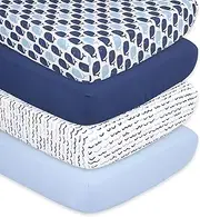 The Peanutshell Nautical Fitted Crib Sheet Set for Baby Boys or Girls - 4 Pack Nursery Set - Solid Blue, Whale Theme, & Waves