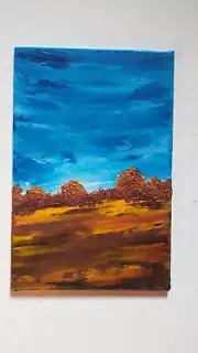 Original 4x6" Oil Painting Country Farm Fields & Summer Blue Cloudy Sky textured