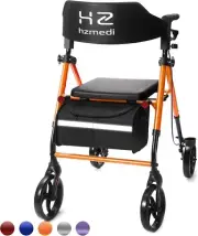 Walkers for Seniors, Orange Rollator Walker with Seat, 8"