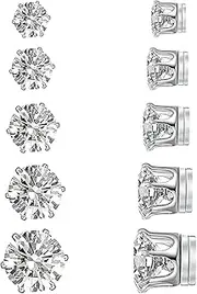 [YCL&TXL] 5 Pairs Hypoallergenic Stainless Steel Non-piercing Stud Earrings Round Cubic Zirconia Magnetic Earrings for Women Men 4mm-8mm (Silver), Stainless Steel, Cubic Zirconia