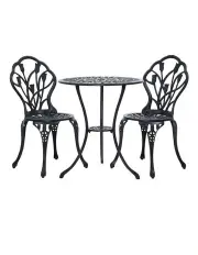 [Gardeon] Aluminum 3 Pieces Outdoor Setting Bistro Chairs And Table Set in Black