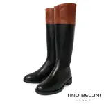 【TINO BELLINI 貝里尼】義大利進口質感牛皮撞色馬靴FWVV005(黑色)