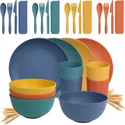 Juego De Platos Y Tazones Para 4 Personas Set De 28 Piezas De Vajilla De Trigo..