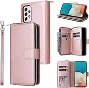 [YocoverTech] for Samsung A53 5G Case, for Galaxy A53 5G Wallet Case[9 Card Slots+1 Cash Slot] PU Leather Stand Flip Zipper Wallet Cover[6.5 inch]-Rose Gold