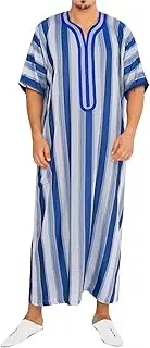 [Generic] Men's Kaftan Robe Ramadan Middle East Big and Tall Kaftan Stand Collar Long Shirts with Pocket Islamic Thobe for Men