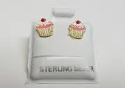 CUPCAKE 18K GOLD over 925 STERLING SILVER BEAUTIFUL ENAMEL GIRLS STUD EARRINGS