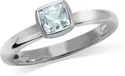 [Silvershake] Genuine Cushion Cut Blue Aquamarine 925 Sterling Silver Stack/Stackable Solitaire Ring