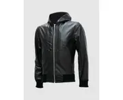 Men's Sheep Black Leather Jacket With Hoodie