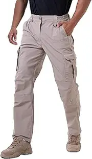 [NATUVENIX] Mens Work Pants Ripstop Tactical Pants for Men Lightweight Hiking Pants Men Water Resistant Cargo Pants Military, Khaki, 34W x 30L