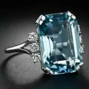Ladies Lab Created Aquamarine 4Ct Emerald Cut Solitaire Ring 14K White Gold Over