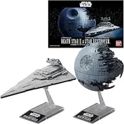 Revell (Bandai Original) 01207 Star Wars Death Star II 1:2700000 Scale/Star Destroyer 1:14500 Scale Unbuilt/Pre-Coloured/Clip-Together (Non-Glue) Plastic Model Kits with Display Stands